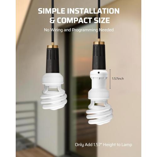 DEWENWILS Light Sensor Socket, E26/E27 Socket Adapter, Automatic Dusk to Dawn Sensor Socket for Porch/Wall Light Fixtures, Compatible with Incandescent/CFL/LED/Halogen, 2 Pack, White, ETL Listed