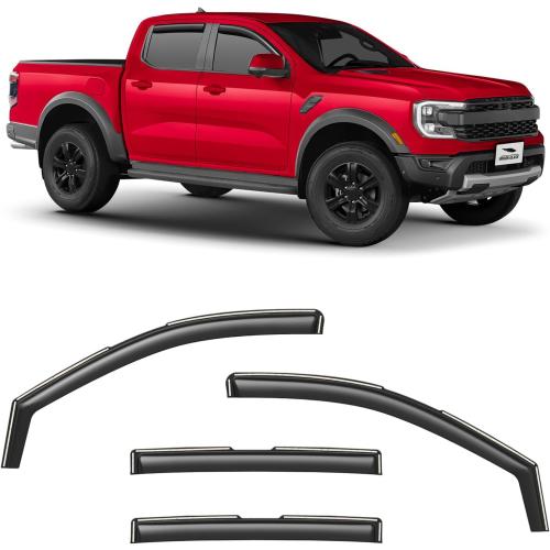 Voron Glass in-Channel Extra Durable Rain Guards for Ford Ranger 2024-2026 SuperCrew, Window Deflectors, Vent Window Visors, 4 Pieces - 200645