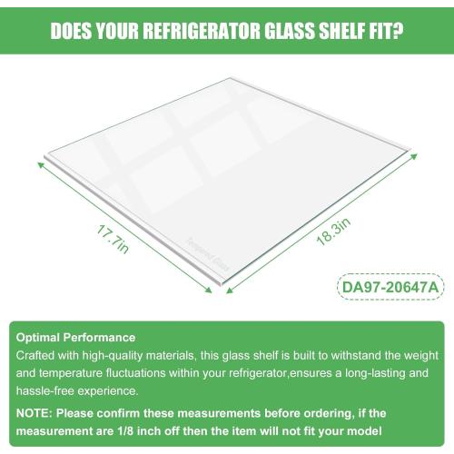 DA97-20647A Refrigerator Glass Shelf Replacement for Samsung Food Showcase Refrigerator Shelf Replacement Parts RS27T5200SG RS27T5200SG/AA RS27T5200SR/AA RS27T5201SR/AA RS28A500ASR Tempered Glass