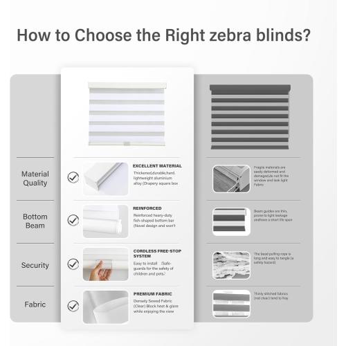 AOSKY Cordless Zebra Blinds for Windows Pull Down Roller Window Shades Dual Layer Light Filtering Privacy for Day and Night, Free-Stop Door Shades for Home Easy to Install (22.5 W X 72 H，White)