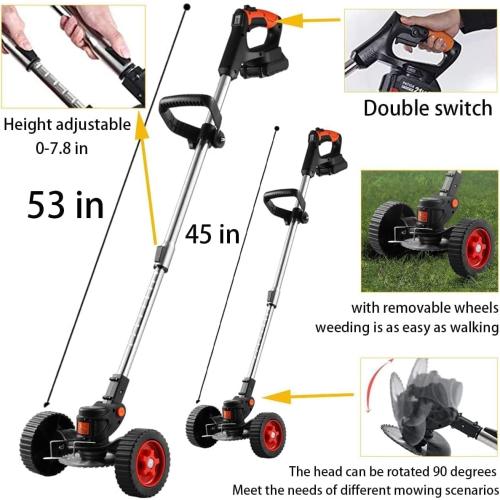 Black and Orange Electric Weed Wacker 21V Electric Weed Cordless Eater with 2pcs Batteries and 3 Types Blades&Auxiliary Wheel Weed Trimmer Lightweight 3 in 1 Stringless Grass Trimmer Edger/Brush Cutter for Lawn