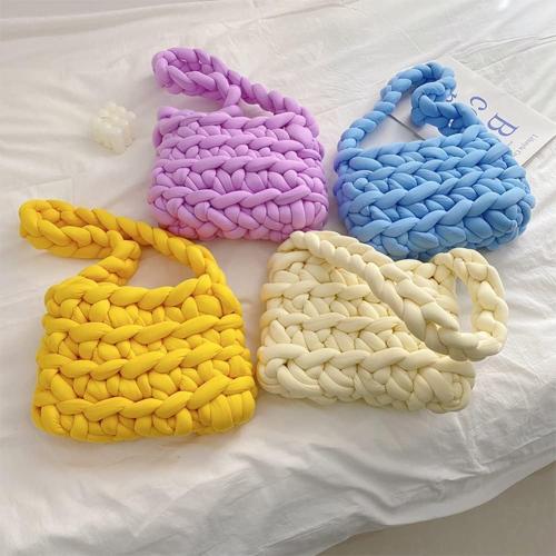 Unisex Crossbody Bags, DIY Women's Cotton Wool Soft Chunky Hand Braided Bucket Bag Knitted Yarn Woven Shoulder Bag