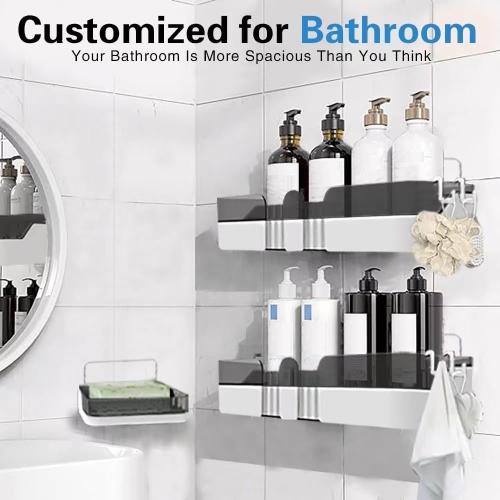 2-Piece Shower Organizer, Detachable, Double-Layer Shower Shelf, No Drilling Required, for Bathroom and Kitchen (Black and White)
