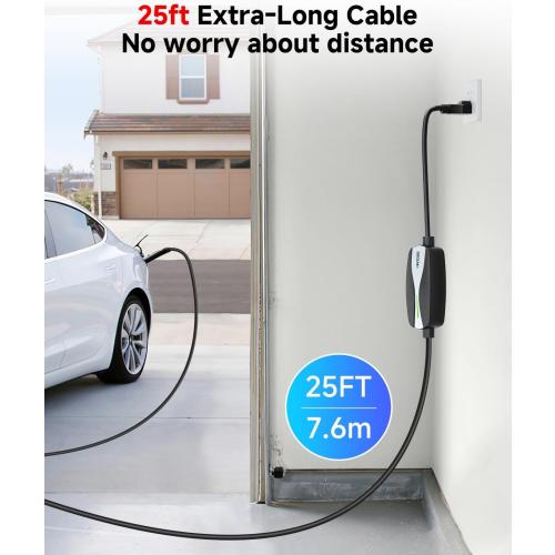 Level 1/2 Tesla Charger, 12A/16A, 25ft Extension Cable, Dual Voltage 240V NEMA 6-20 Plug & 120V NEMA 5-15 Adapter, NACS Connector, Portable Home Electric Car EV Charger for Tesla Models Y/X/3/S