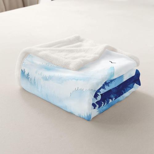 Blue Pine Tree Bed Blanket Kids Girls Misty Style Sherpa Blanket Soft Cozy Lightweight Natural Landscape Plush Fleece Foggy Mountain Blanket Gifts for Bed Chair Office Sofa(Throw 50x60)