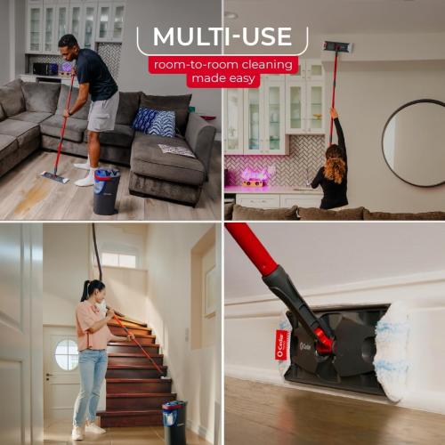 O-Cedar H2prO Flat Mop System | Quick Cleaning Tool | Clean with Water | Machine Washable Reusable Microfiber Mop Pad | Safe on Wood Floors, Vinyl, Tile, Baseboards, Walls