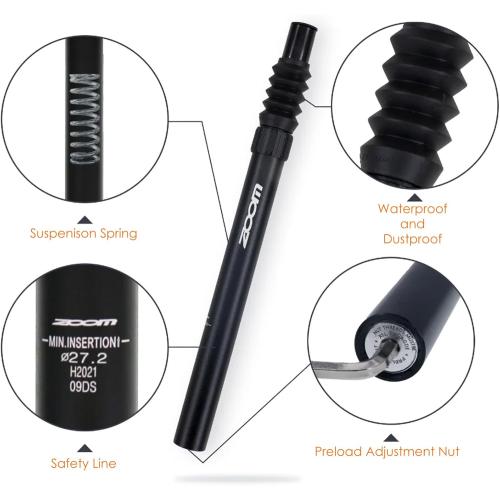 Bike Suspension Seat Post, 25.4 27.2 30.4 30.9 31.6mm, Bicycle Seatpost with Adjustable Absorber for MTB/e-Bike/BMX/Childrens Bike