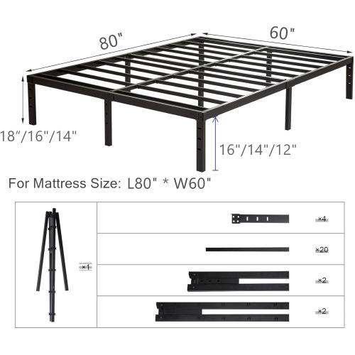 Queen Size Bed Frame with Steel Slats Support, Sturdy and Durable, No Box Spring Needed, 16 Inch High 3500lbs Heavy Duty Metal Platform Frames with Storage, Noise-Free, Black
