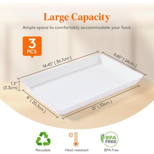 4Pack......Lifewit Reusable Plastic Serving Tray, 15 x 10 White Platters for Party, Large Tray Dishes for Serving Food, Buffet, Snacks, Fruit, Rectangle, Thanksgiving Christmas Essentials, 3 Sets, BPA Free