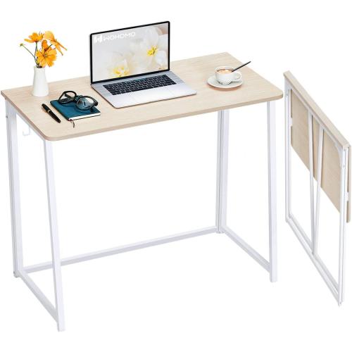 Size 31.5 WOHOMO Folding Desk, Small Foldable Desk 31.5 for Small Spaces, Space Saving Computer Table Writing Workstation for Home Office, Easy Assembly, Oak