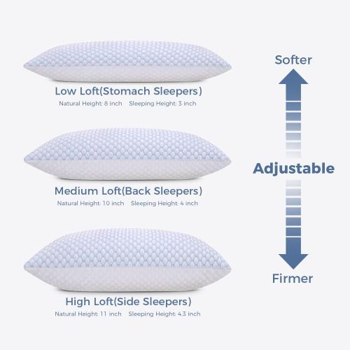 Adjustable Cooling Shredded Memory Foam Pillows King Size Set of 2 - Temperature-Regulating for Hot Sleepers with Dual Airflow Ventilation(CertiPUR-US & Hypoallergenic & Machine Washable)