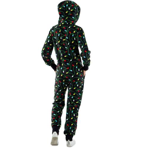 Size L/XL...Women Hooded Fleece Pajamas 3D Printed Christmas Sleepwear 1-Piece Jumpsuit Homewear Romper