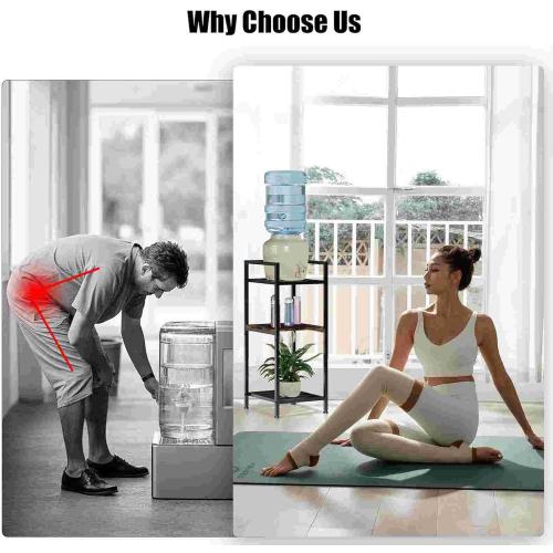 Water Dispenser Stand 5 Gallon Water Jug Holder 3-Tier 32'' Metal with Wood Jug Holder for 1-5 Gallon Water Bottles/Crocks and Plants Floor Stand (3-Tier(1 Wood  2 Metal))