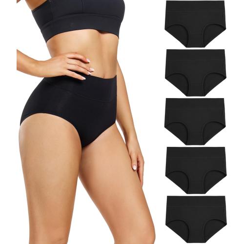 XL wirarpa Women's Underwear High Waisted Ladies Cotton Panties Soft Full Coverage Briefs 5 Pack
