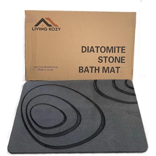 Premium Stone Bath Mat, Modern Diatomaceous Earth Shower mat, Diatomite Non-Slip Super Absorbent Bathroom Floor mat, Luxurious Quick-Drying Shower mat, Easy to Clean, Dark Gray, 15x24 Large.