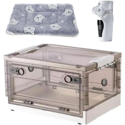 REDDOUDOU Pet Oxygen Chamber, Pet Incubator, Small Animal Humidifier Box, Pets Delivery & Feeding with Padded Cotton, Pets Humidifier Accessories for Dogs, Cats, Puppies, Kittens (55L)