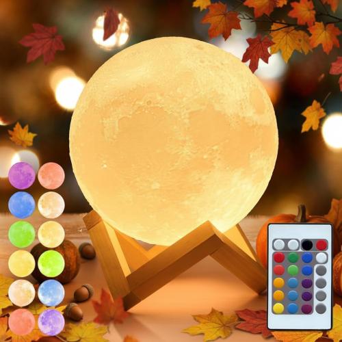 Mydethun Moon Lamp 16 Colors – 4.7' 3D Printed Lunar Light with 148 Modes, Wooden Stand, Remote  – Retirement Gift for Women – Bedroom, Living Room, Fall Décor, Christmas