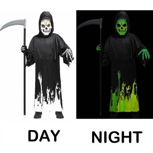 Size Medium Color Black Halloween Children's Set Glow In The Dark Cosplay Set Coat Glove Prop 3 Piece Set