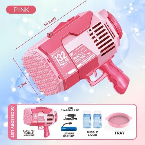 Upgraded 132 Holes Bubble Machine Gun,Bazooka Bubble Machine,Rocket Bubble Gun Bubble Machine,Summer Toys Bubble Blaster Maker for Kids, Wedding, Birthday Gift (Pink)