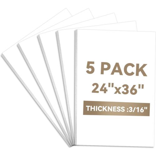 24x36 White Foam Boards (3/16 Thick), 5 Packs of Foam Core Boards, Poster Board Perfect for Signage, Displays, Backdrops, DIY Projects & Office Use