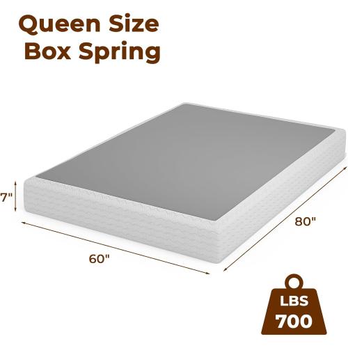 Box Spring Low Profile Bed Base Matel Mattress Foundation with Cotton Washable Cover Quiet Easy Assembly Sturdy Support for All Bed Types (Black, Queen)