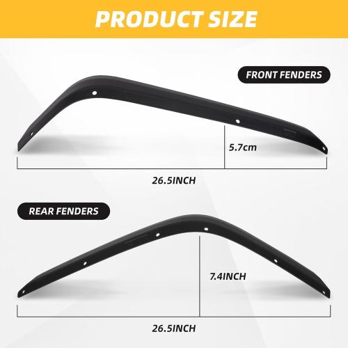 Front & Rear Fenders Flares Extension for 2007-2018 Jeep Wrangler JK JKU Widened Wheel Fenders Flares, Installed on the Original Fender Flares