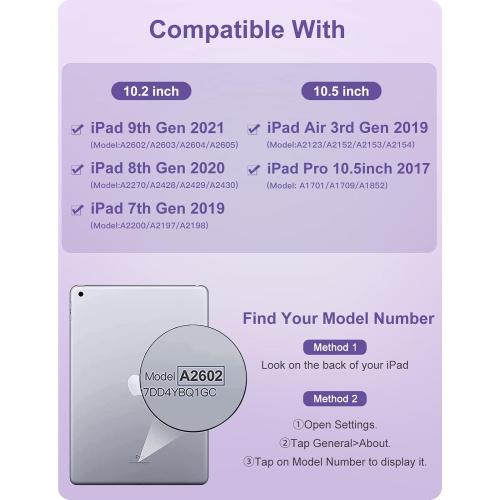 Hamile for iPad 9th Generation Case with Keyboard 10.2 Inch - Backlit Wireless Detachable Folio Keyboard Cover with Pencil Holder for iPad 8th Gen/7th Gen/iPad Pro 10.5/iPad Air 3rd Gen (Purple)