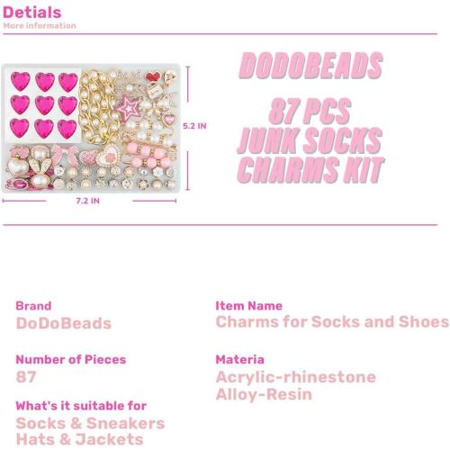 DoDoBeads 87 Pcs Junk Socks Charms Kit, Gold and Pink Charms for Socks, Brooches and Pins for Women, ShoeCharms with Bows, Sneakers DIY Kit with Pearls Rhinestones Chains