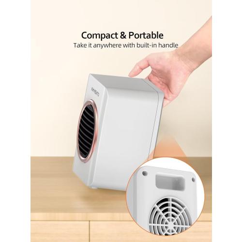 Mini Space Heater, Portable Tent Heater for Camping(Indoor Use),Fast Heating 350W With Tip-Over protection, Lightweight (1.3 LBS), Desk Electric Heaters for Office Home White