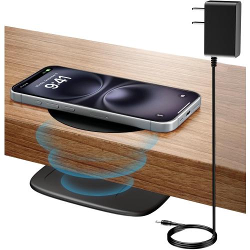 KPON Invisible Wireless Charger, 40MM(1.57) Wireless Charging Desk Mat Mouse Pad, Hidden Charging Station for iPhone 16/15/14/13/12/Samsung/Google Pixel/LG/Wireless Phones(Adapter Included)