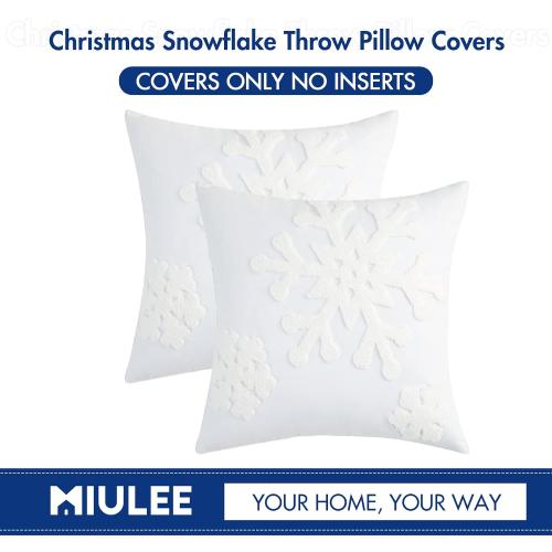 MIULEE Pack of 2 Christmas Decorative Snowflake Throw Pillow Covers Canvas Embroidery Winter Cushion Cases Holiday Decor Soft Pillowcases for Winter Couch Sofa Bedroom Car（White, 16x16in）