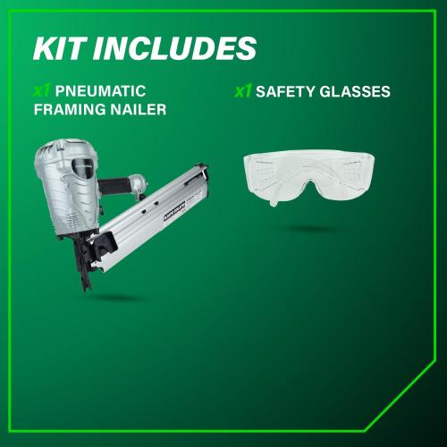 Metabo HPT Framing Nailer, Pro-Preferred Power Nailer for Flooring, Roof Decking, and More, Lightweight 7.5 lbs Framing Tool for 21° 2 to 3-1/2 Plastic Collated Nails, NR90AES1