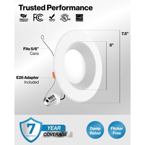 Sunco Retrofit LED Recessed Lighting 6 Inch, Downlight Can Lights for Ceiling, Baffle Trim, 965 LM, 13W (120W Equivalent), 3000K Warm White, Dimmable, Damp Rated UL 4 Pack.