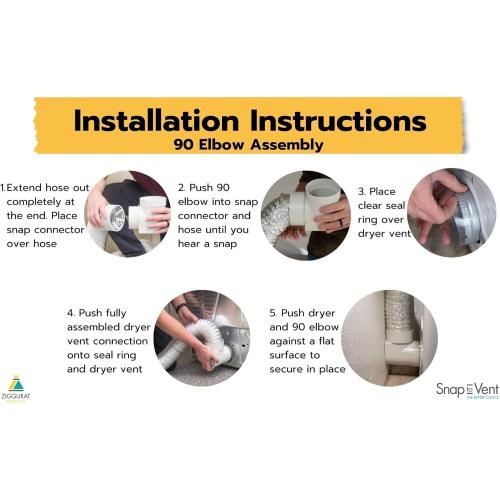 DIY Dryer Vent Connector Kit - Space Saving, Toolless Design with Airtight Seal - STV-90 by Ziggurat Products