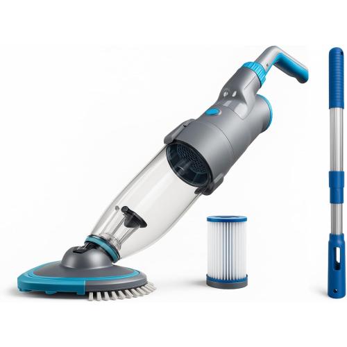 Cordless Handheld Pool Vacuum with Pole | Rechargeable cleaner with 2 speeds, 19GPM suction and dual filters for above-ground/inground pools, spas and hot tubs.