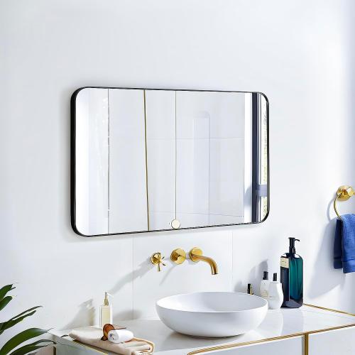 30x20 Rectangle Mirror Wall Mounted Aluminum Alloy Metal Frame HD Glass Dressing Make-up for Bathroom Entryway Bedroom Living Room 30 20 inch Black