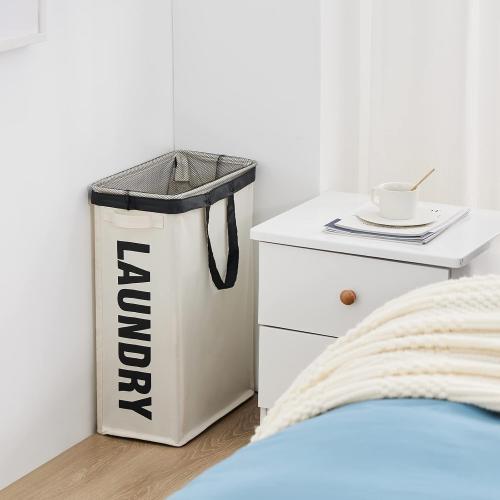 Slim Laundry Hamper with Removable Inner Bag and Side Handles, 45L Small Laundry Baskets to Store Clothes, Narrow Dirty Clothes Hamper for Laundry Room, Bathroom, Bedroom, and Living Room - Beige