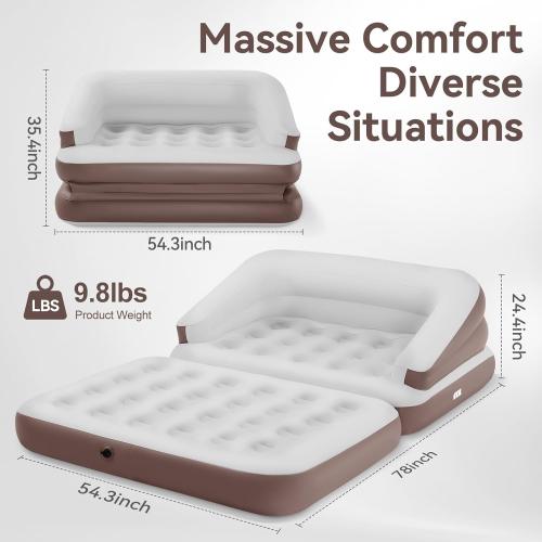 Full Size Air Mattress for Inflatable Portable Blow Up Mattress Sofa Bed with Flocked top-Double Air Couch for Tent Camping()