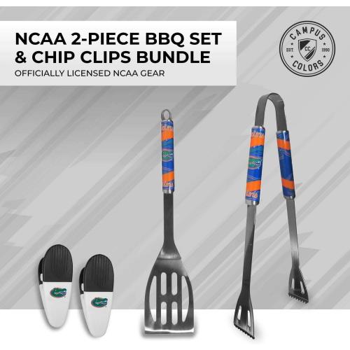 Siskiyou Collegiate University Two Piece Grilling Tools Set with 2 Magnet Chip Clips, College Tailgating Tools Bundle (Florida Gators - Chrome)