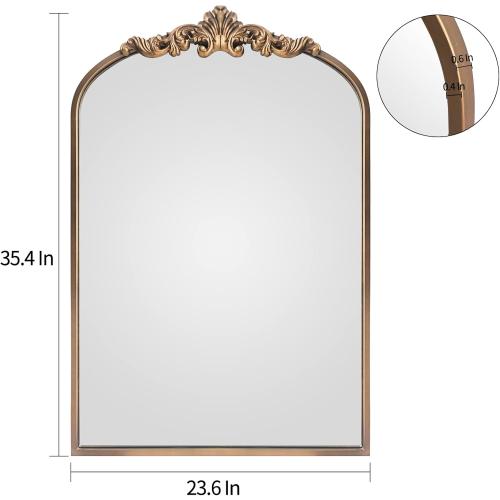 WAMIRRO Arched Gold Mirror,Gold Traditional Vintage Ornate Baroque Mirror,Antique Brass Mirrors,Wall Mounted Mirrors for Entryway/Fireplace/Living Room/Hallway/Bathroom.24“X36”Gold