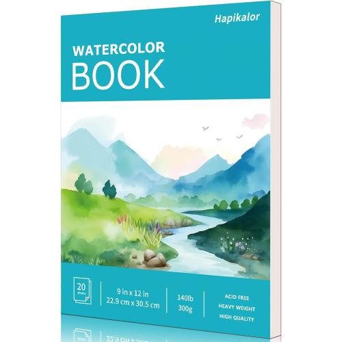 Hapikalor Watercolor Paper Pad, 9x12 Water Color Paper, 140lb/300gsm Artist Painting Drawing Paper Book, Art Supplies for Adults Kids, Watercolors, Watercolor Paint Set, Sketchbook, Journal, Teal