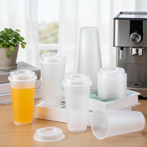 Honeydak Pack 16 oz Reusable Coffee Cups with Lids Water Bottle Iced Coffee Travel Mug Reusable Portable Plastic Tea Tumblers Bulk for Hot and Cold Drinks Birthdays Party(Stylish,Clear)