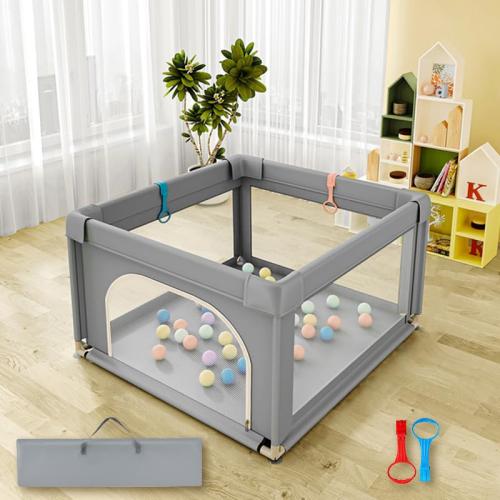 Baby Playpen, Play Pens for Babies and Toddlers, Mini Baby Fence Play Area,Safe Anti-Fall Play Yard with Gates, Small Playpen for Babies with Breathable Mesh, with Pull-Up Ring(Grey, 36 x36) MAY HAVE MISSING PIECES
