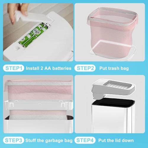 50 Liter / 13.2 Gallon Motion Sensor Trash Can with Roll Lid & Wheels - Automatic Touchless Trashcans for Kitchens, Bedroom, Office Trash Bin (White)