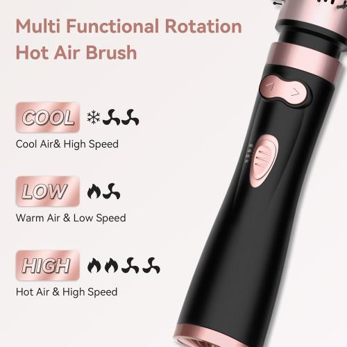 WEEYUM Rotating Blow Dryer Brush with 2 Interchangeable Brushes, 3-in-1 Hot Air Spin Brush Set for Hair Volumizing/Drying/Straightening/Curling, Black Rose Gold, Ceramic, 3 Speeds & 3 Heat Settings