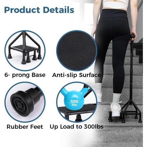 MMingo Adjustable Stair Climbing Assist Cane for Seniors, Step Stair Walking Aid, Stability Walking Sticks and Mobility on Stairs, Walk Up and Down Stairs Assist Devices, Non-Slip Stair Assist Aid