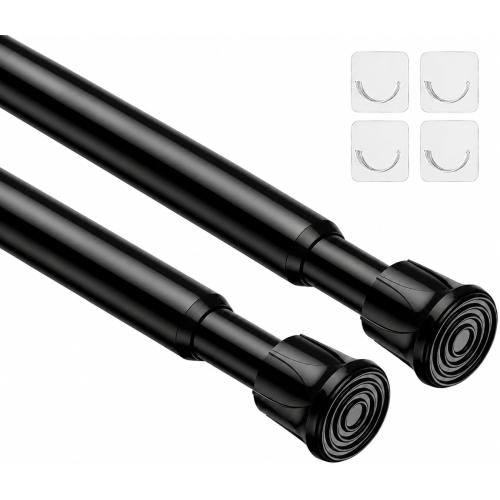 Tension Curtain Rod 28-48 Inch 2 Pack Black Adjustable Spring Curtain Rod