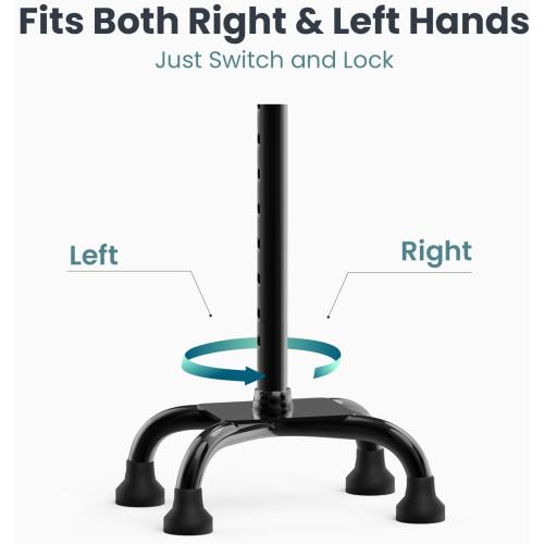 PELEGON Quad Cane (300 lb) - Adjustable Walking Cane with A Large 4 Pronged Base for Extra Balance & Stability, Walking Canes for Seniors, Walking Cane for Men & Women, Walking Sticks