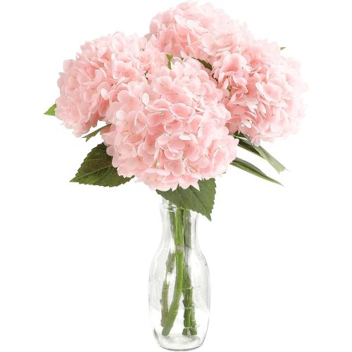 4 Pcs Real Touch Blush Pink Hydrangea Artificial Flowers, 20 Full Faux Hydrangea Flowers Fake Flowers for Home Decor Party Floral Arrangements Wedding Bouquets Centerpieces Decorations