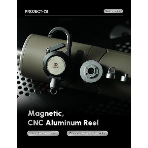 Retractable Reel with Phone Tether Tabs, Magnetic Aluminum Cord Reel for Phone & Pocket 3, Outdoor Gear, ID Badge, Key Holder (Silver)